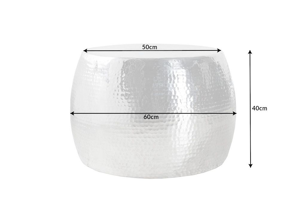 Runder Couchtisch ORIENT 60cm silber Metall Aluminium Hammerschlag Design handmade