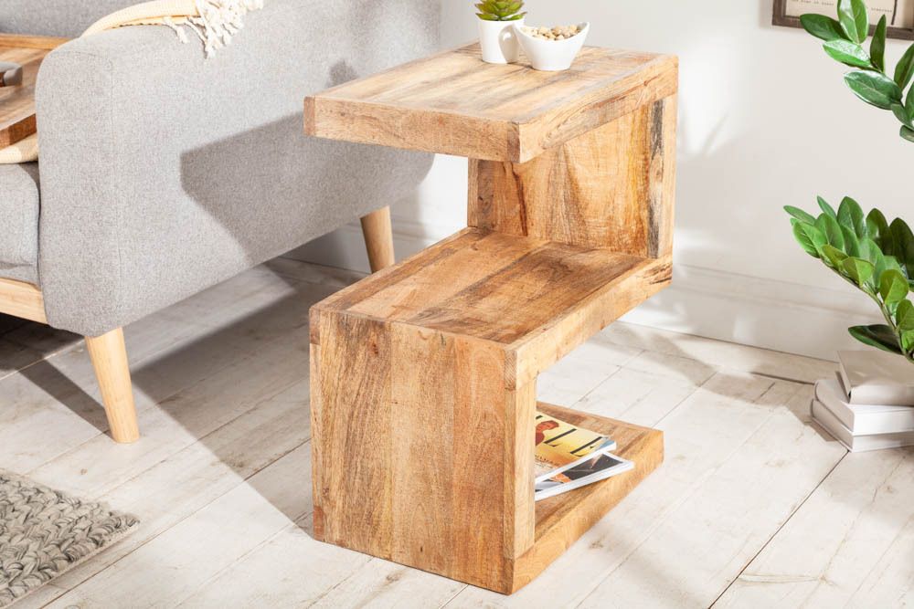 Handgearbeiteter Beistelltisch S 60cm Mango Massivholz mit Ablage variabel stellbar