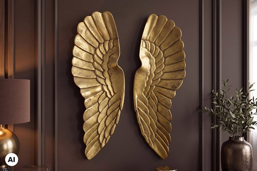 Große Wanddekoration FALLEN ANGEL 65cm antik goldene Engelsflügel