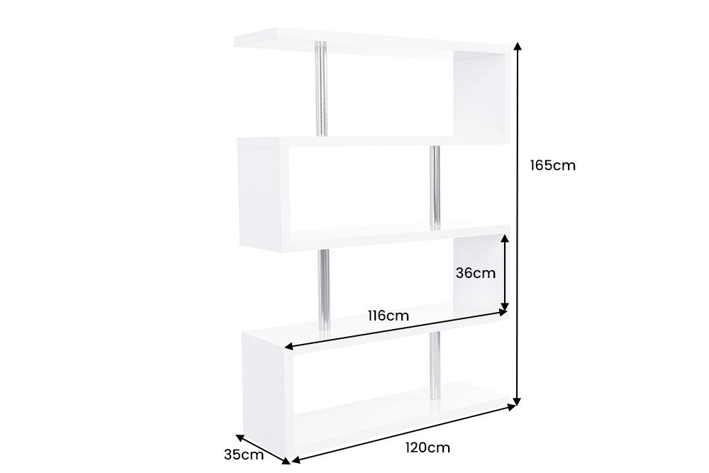 Design Regal SNAKE 165cm weiß Bücherregal Hochglanz mit fünf Böden