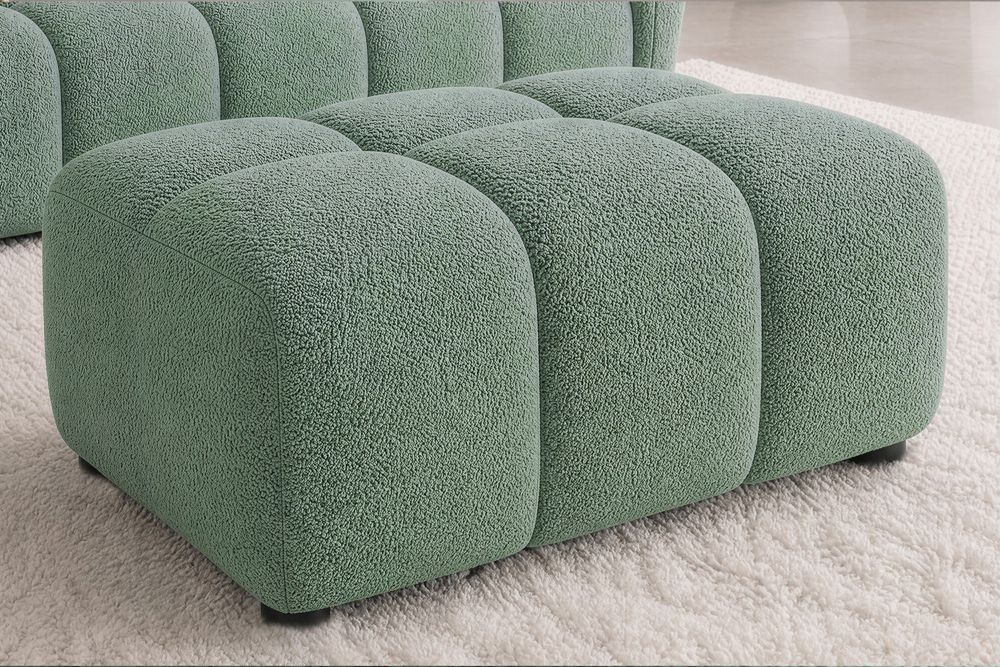 Moderner Hocker CLOUD 100cm salbei Bouclé Federkern Fußhocker Sitzhocker