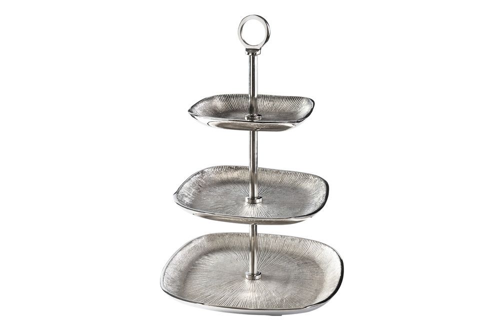 Moderne Etagere ORIENT 45cm silber Hammerschlag-Design mit drei Etagen