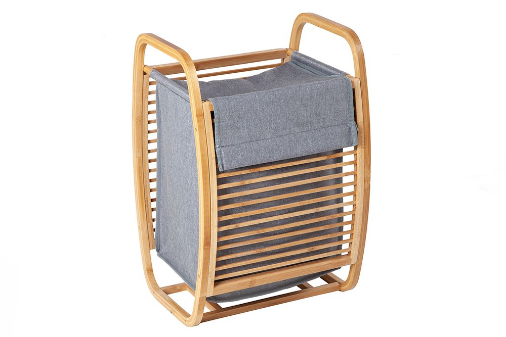 Design Wäschekorb LAGOON SPA 60cm grau Bambusholz Wäschesammler Badmöbel