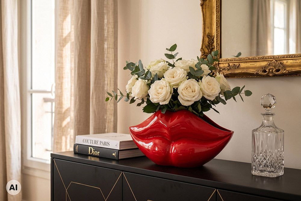Extravagante Deko-Vase LIP 40cm rot handmade Hochglanz