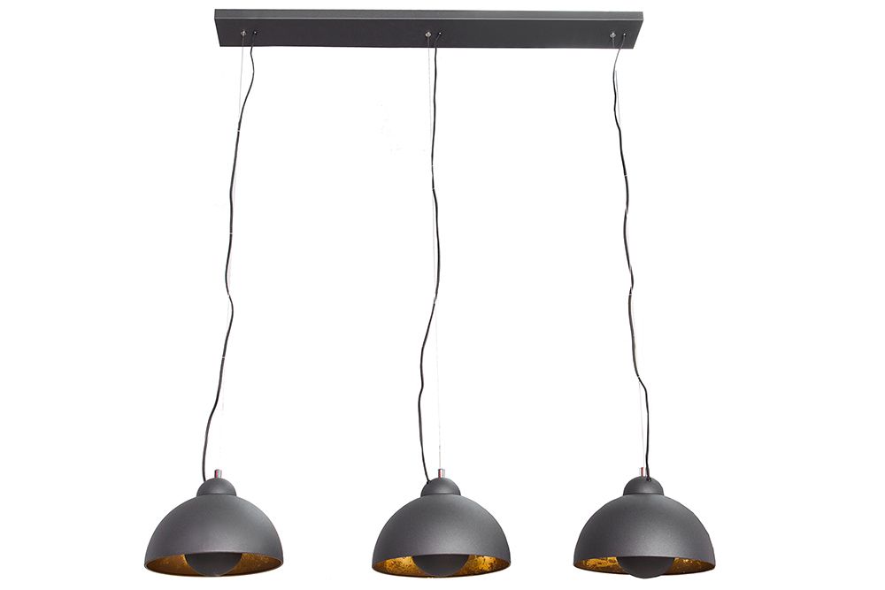 Elegante Hängelampe STUDIO 3 110cm schwarz Blattgold-Optik drei Schirme