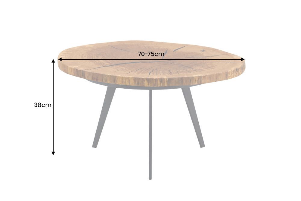 Runder Couchtisch ARBOR 75cm natur Eiche Massivholz schwarz Metall Beistelltisch