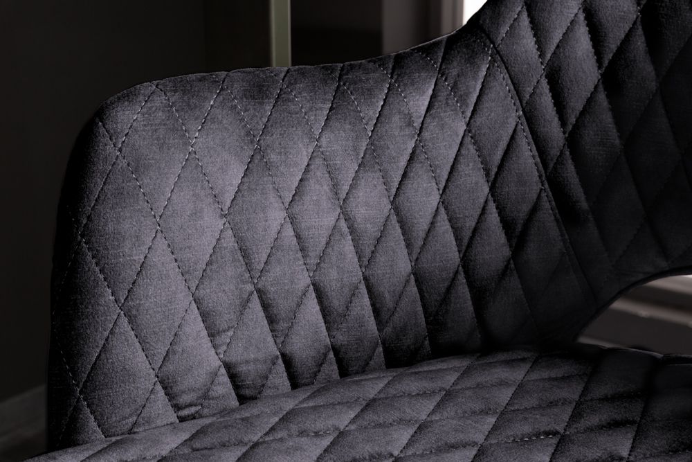 Design Barhocker PARIS grau Samt mit Lehne Metall schwarz gold Ziersteppung