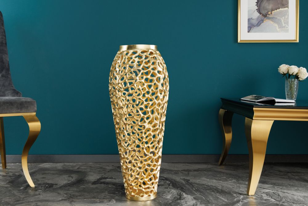 Filigrane Design Vase ABSTRACT LEAF gold 65cm Handarbeit