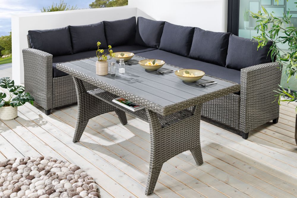 Outdoor Sitzgruppe MONACO 240cm anthrazit Polyrattan Gartenmöbel-Set Ecklounge wetterfest