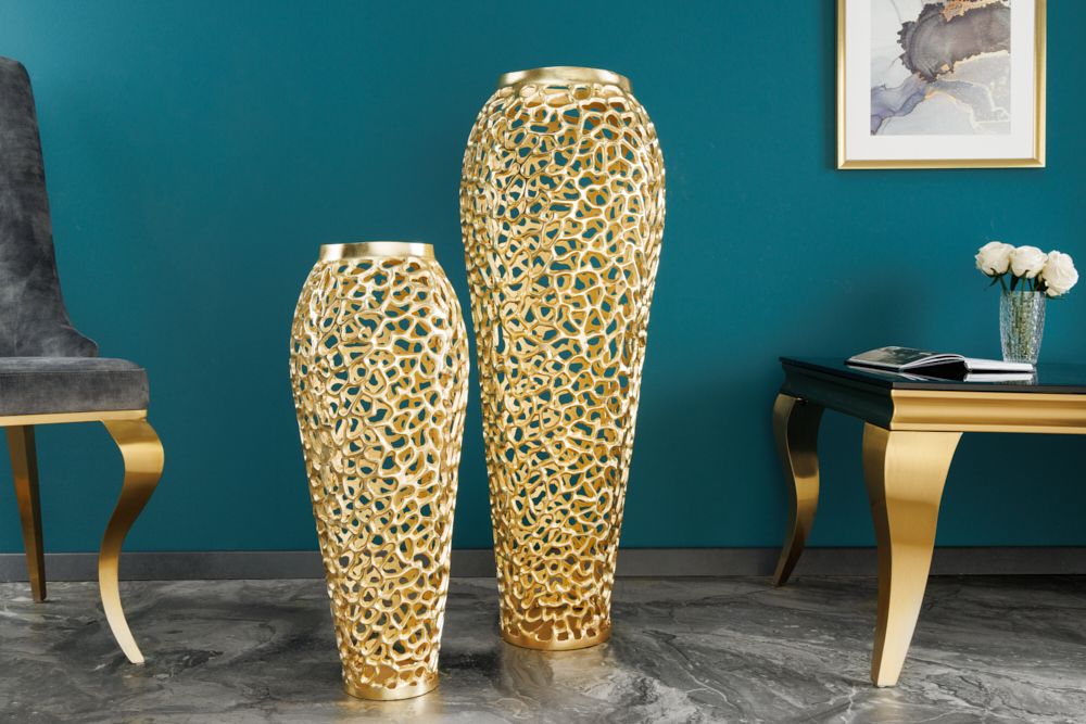 Filigrane Design Vase ABSTRACT LEAF gold 65cm Handarbeit