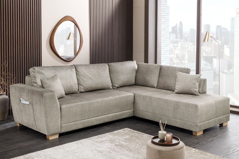 Modernes Ecksofa NORWAY 250cm taupe Vogue Velours Samt Schlafsofa mit Stauraum