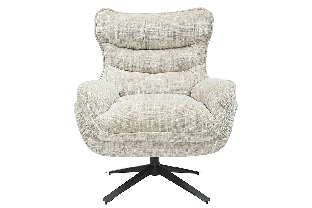 Drehbarer Sessel CLOUD champagner beige Chenille schwarz Metall