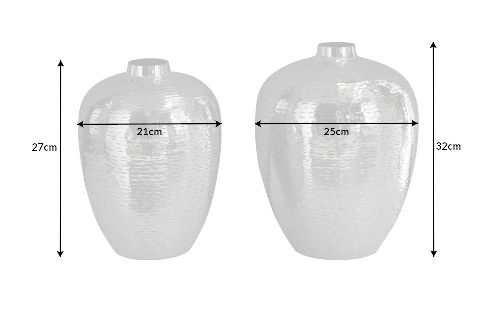 Elegantes Vasen 2er Set ORIENTAL 32cm silber im Rice Hammerschlag Design