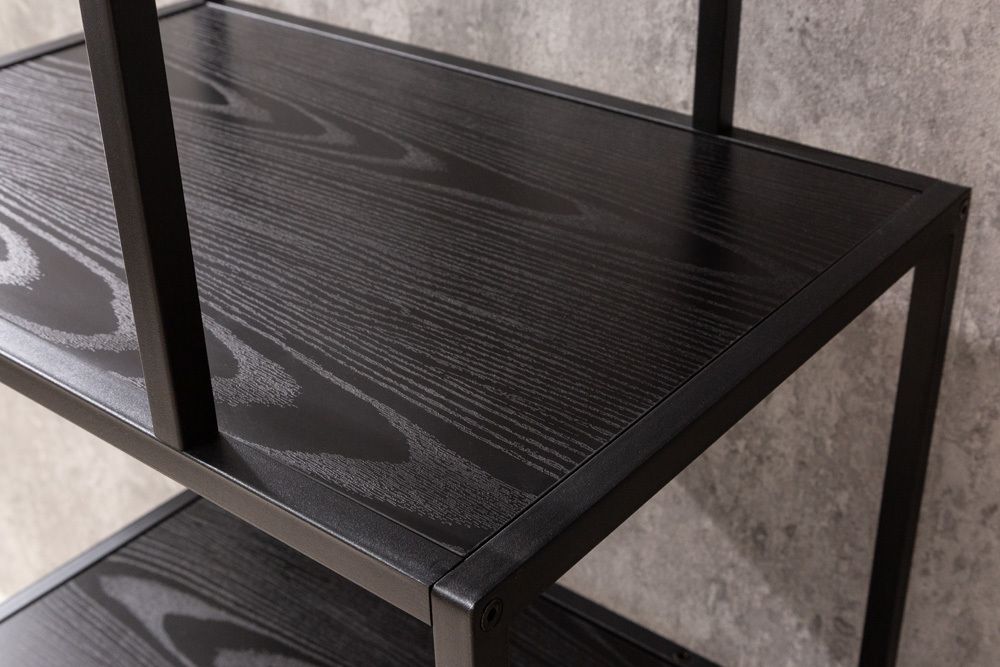 Industrial Bücherregal SLIM LINE 185cm Esche schwarz sechs Regalböden