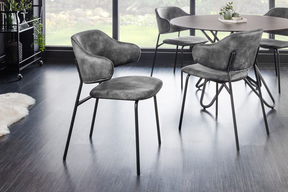 Design Stuhl VOGUE grau Samt schwarze Metallbeine
