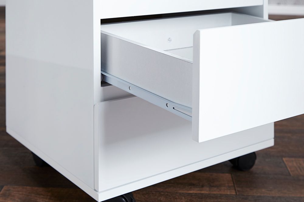 Moderner Rollcontainer BIG DEAL 45cm weiß Hochglanz 3 Schubladen