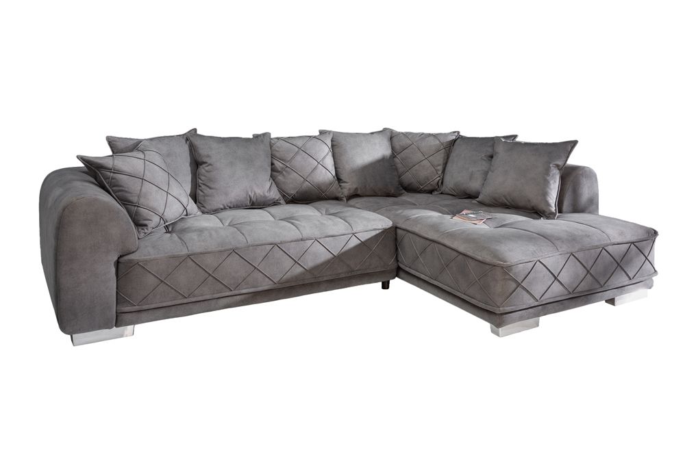 Modernes XXL Ecksofa DECADENCIA 320cm silbergrau Samt Bigsofa inkl. Kissen