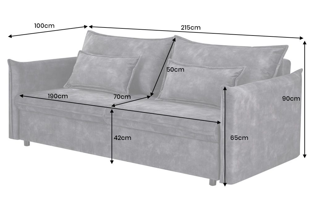 XXL Sofa mit Schlaffunktion APARTMENT grau Samt inkl. Bettkasten und Kissen