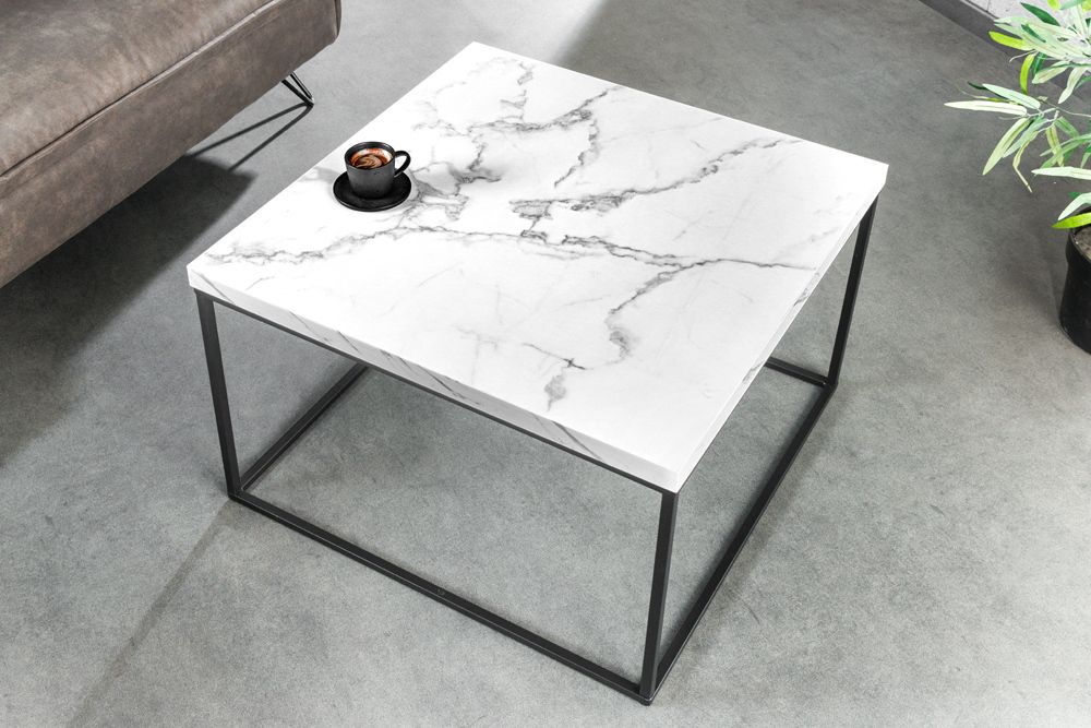 Moderner Couchtisch ARCHITECTURE 60cm weiß Marmor-Design Metallgestell