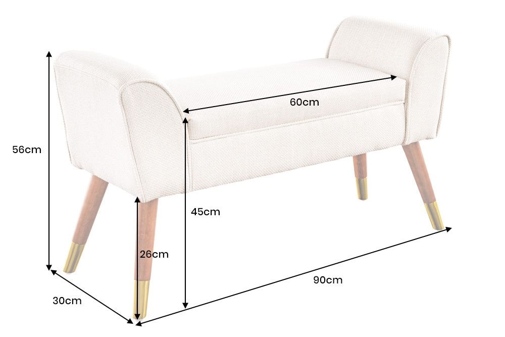 Retro Sitzbank SCARLETT 90cm anthrazit Bouclé mit Armlehnen