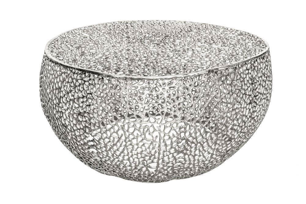 Filigraner Design Couchtisch ABSTRACT LEAF 80cm silber Handarbeit