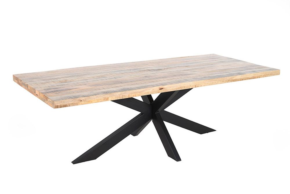 Massiver Industrial Esstisch GALAXIE 240cm natur Mangoholz schwarz Sterngestell