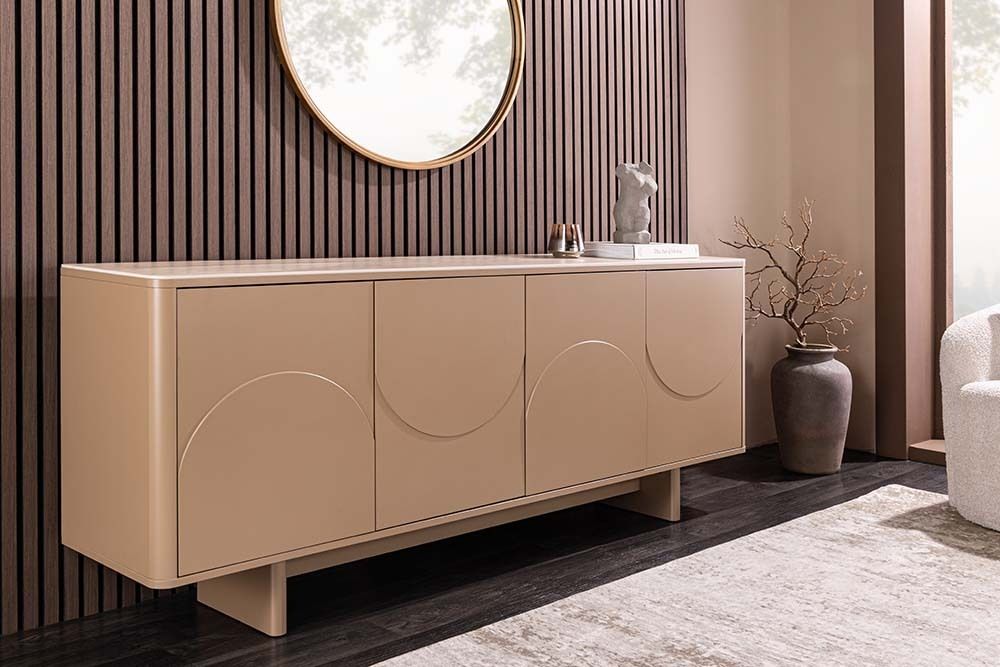 Design Sideboard SAVOY 180cm grau beige greige Travertin Keramik Stauraum 3D-Front