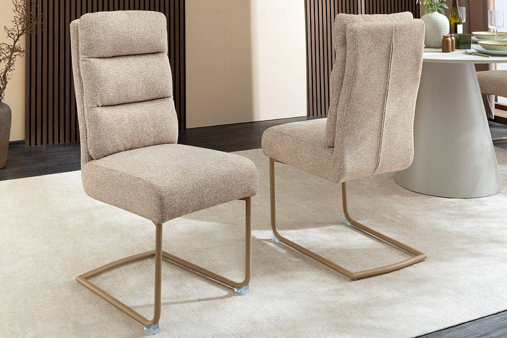 Design Freischwinger Stuhl COMFORT beige Strukturstoff mit Metallgestell