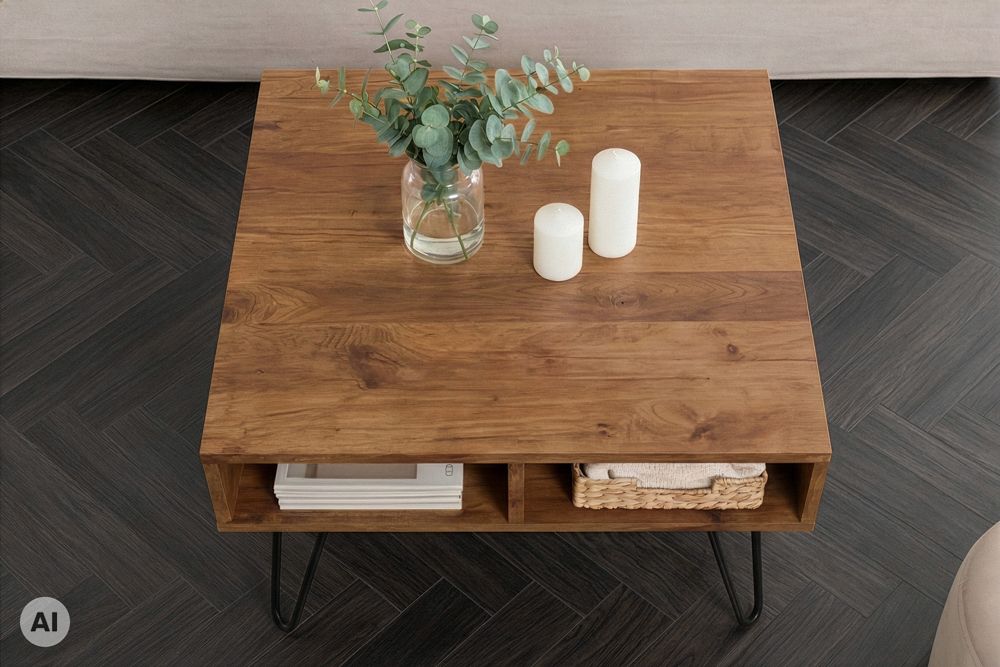 Massiver Couchtisch SCORPION 60cm braun honey finish Mangoholz mit Hairpin Legs
