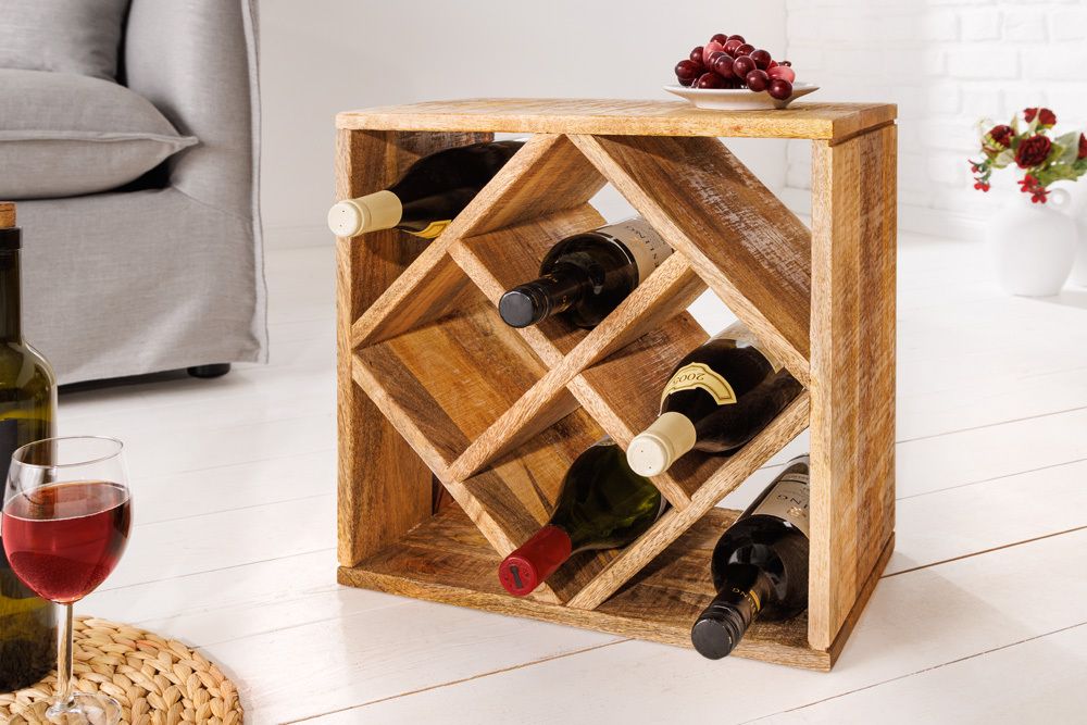 Massivholz Weinregal CUBUS 40cm Mango handmade Beistelltisch