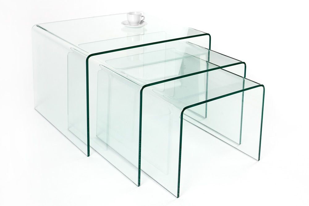 Design 3er Set Glas Couchtisch FANTOME 60cm Beistelltische transparent