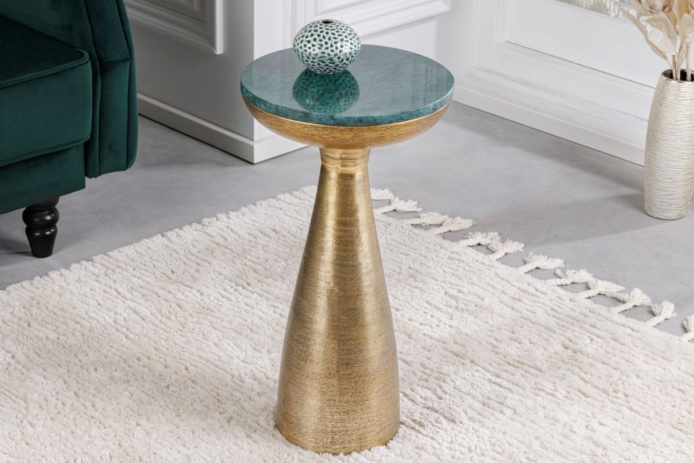 Handgearbeiteter Beistelltisch ELEMENTS 55cm gold grün Marmor rund