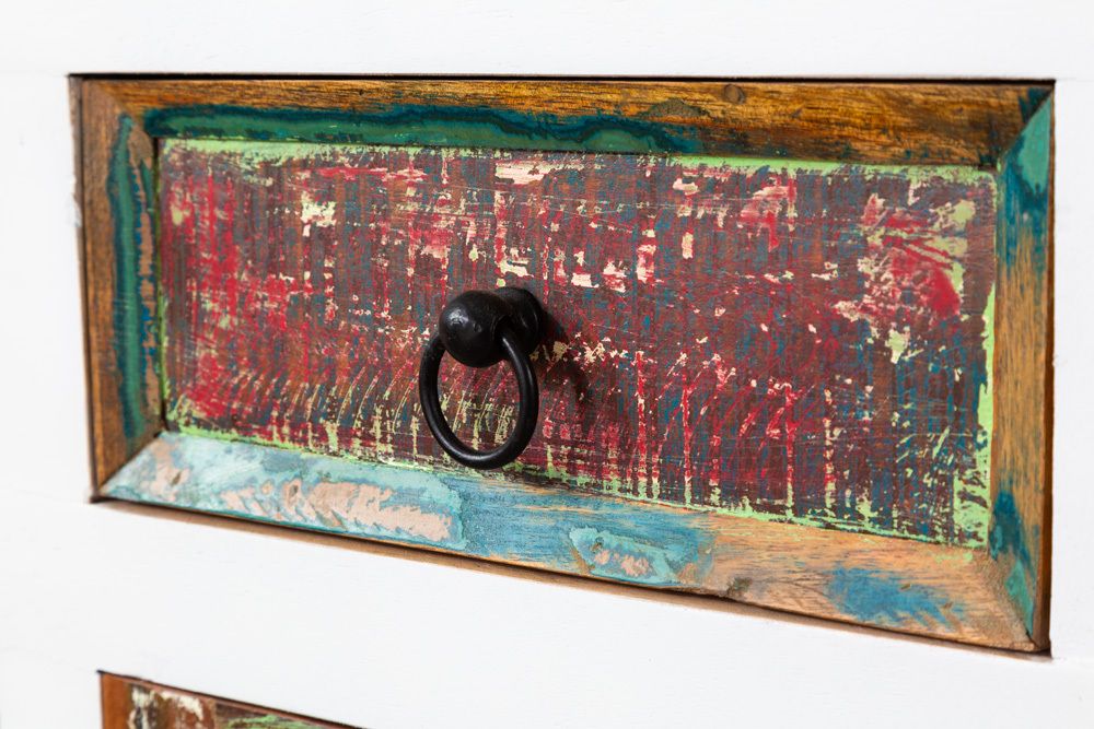Einzigartiges Sideboard JAKARTA 160cm weiß bunt recyceltes Massivholz aus Fischerbooten