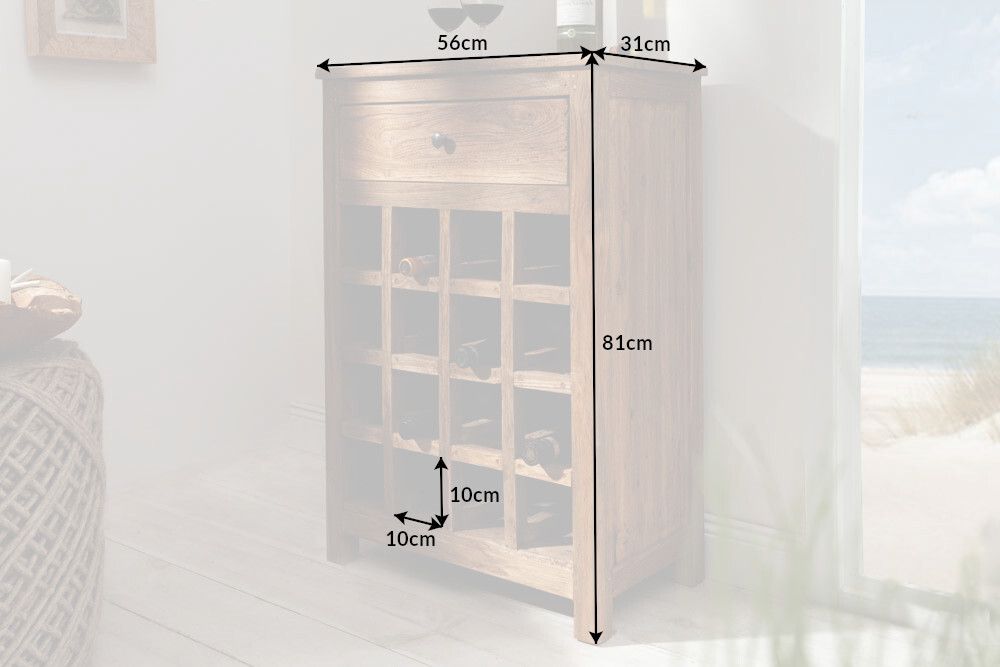Massives Weinregal HEMINGWAY 56cm recyceltes Massivholz Weinschrank für 16 Flaschen