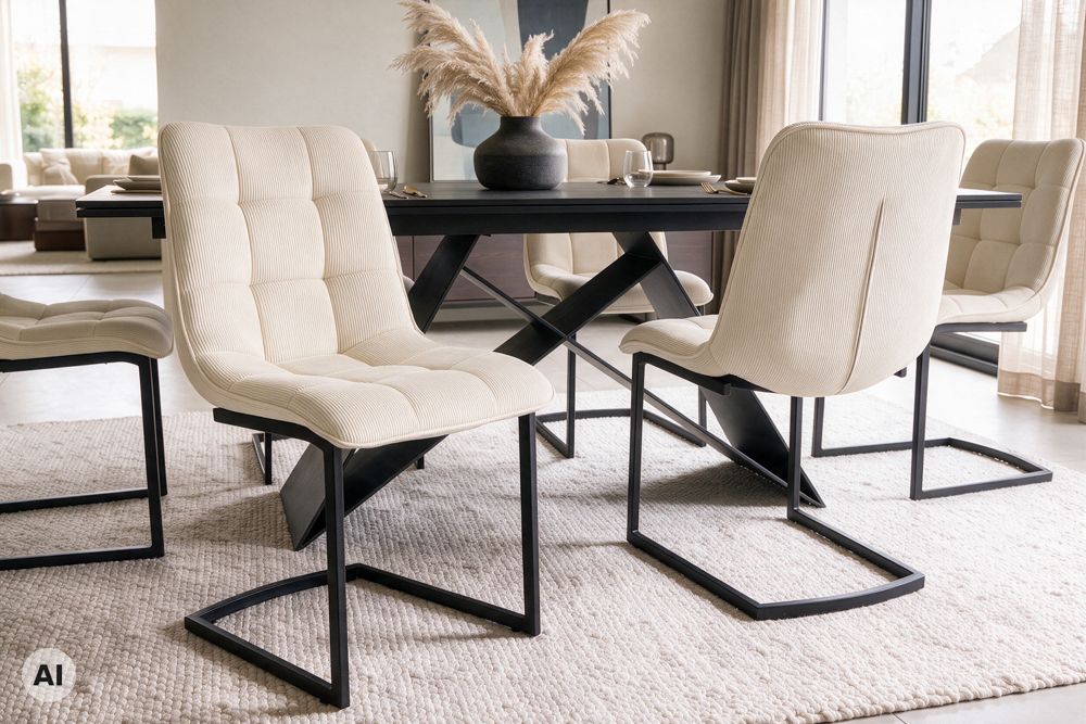 Freischwinger Stuhl MIAMI beige Cord matt schwarz Metallgestell