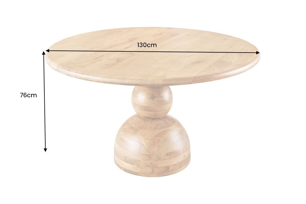 Massiver Esstisch MAESTRO 130cm creme Mangoholz rund mit Säulenfuß