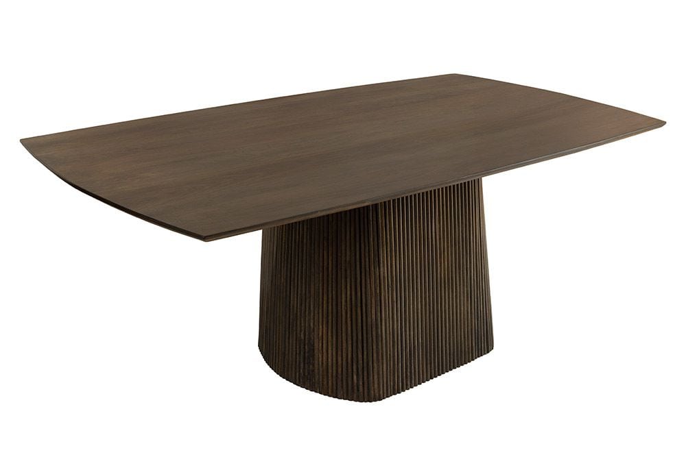 Design Esstisch GRAND 200cm dunkelbraun Mangoholz Bootsform mit Sockel