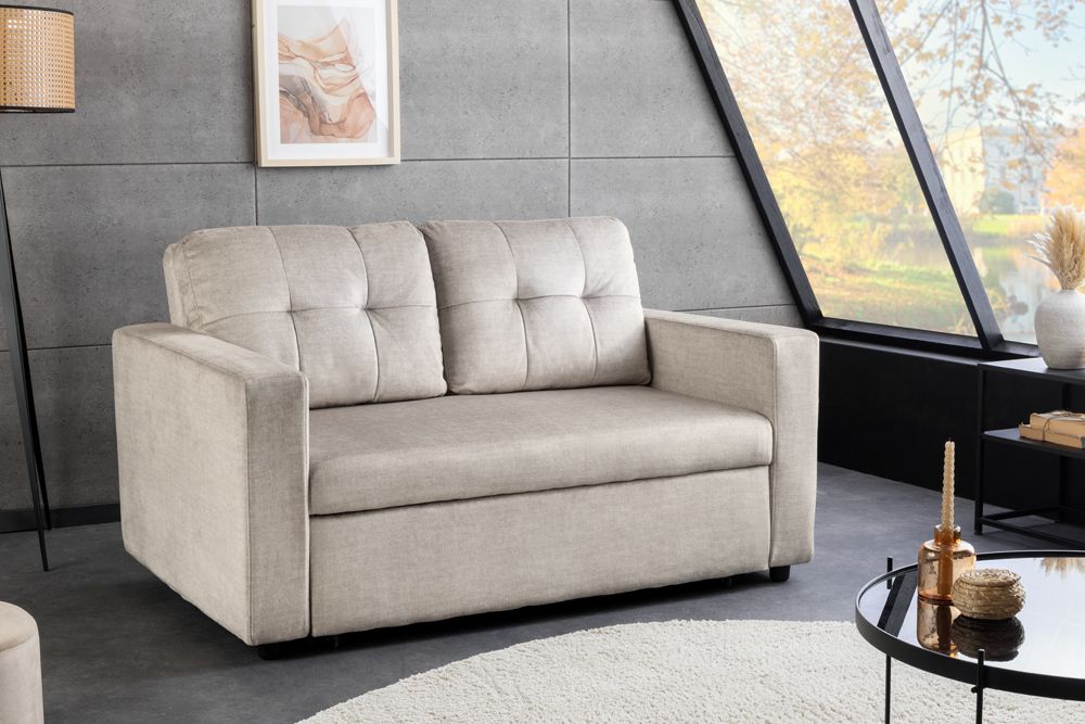 Sofa mit Schlaffunktion SMART 140cm champagner beige hochwertiger Vogue Seiden Samtstoff
