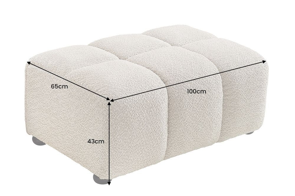 Moderner Hocker CLOUD 100cm champagner greige Bouclé Federkern Fußhocker Sitzhocker