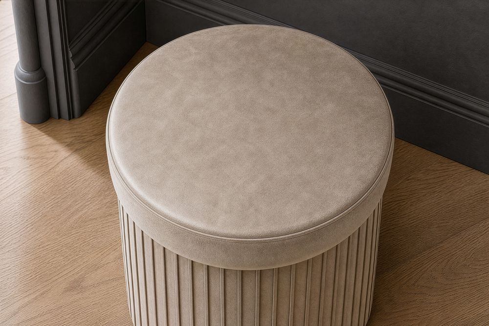 Runder Hocker ÉLAN 40cm champagner greige Samt faltbar mit Stauraum