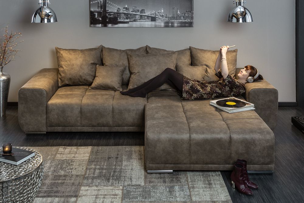 Extravaganter Hocker ELEGANCIA 110cm taupe mit Ziersteppung