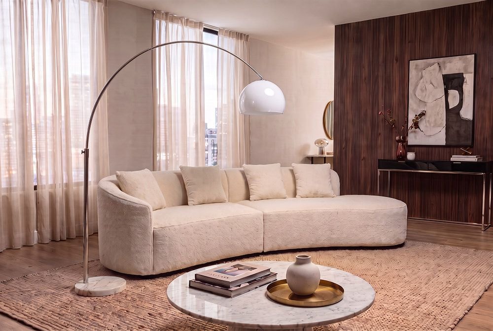 Ausziehbare Bogenlampe LOUNGE DEAL 175-205cm weiß Marmorfuß Stehlampe