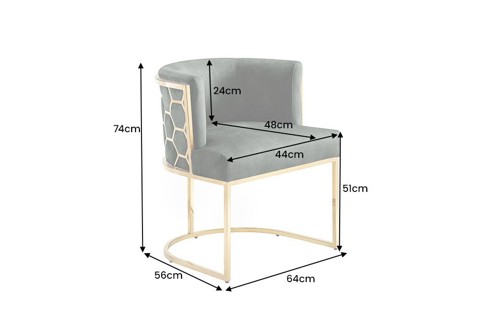 Stilvoller Stuhl ELEGANCE grün Samt gold Edelstahl mit Armlehne