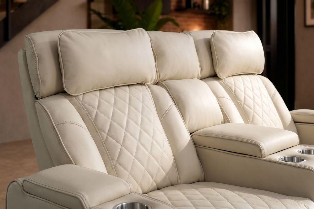 Elektrischer 2er Kinosessel HOLLYWOOD beige Kunstleder Relaxfunktion Getränkehalter