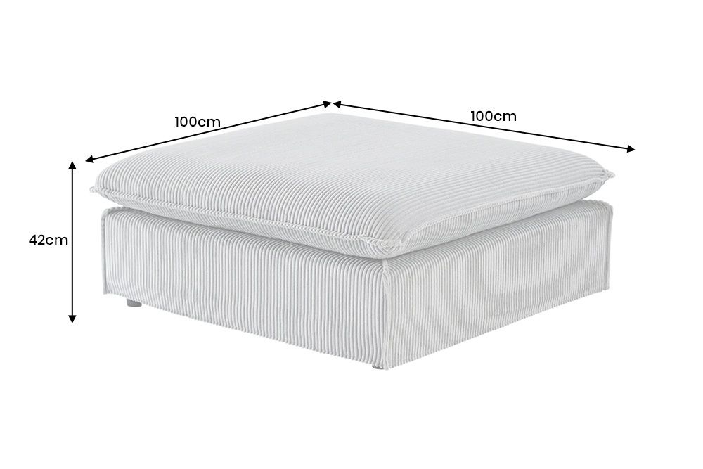 Großer Sitzhocker HEAVEN 100cm hellgrau Cord Federkern Sofahocker abnehmbarer Bezug