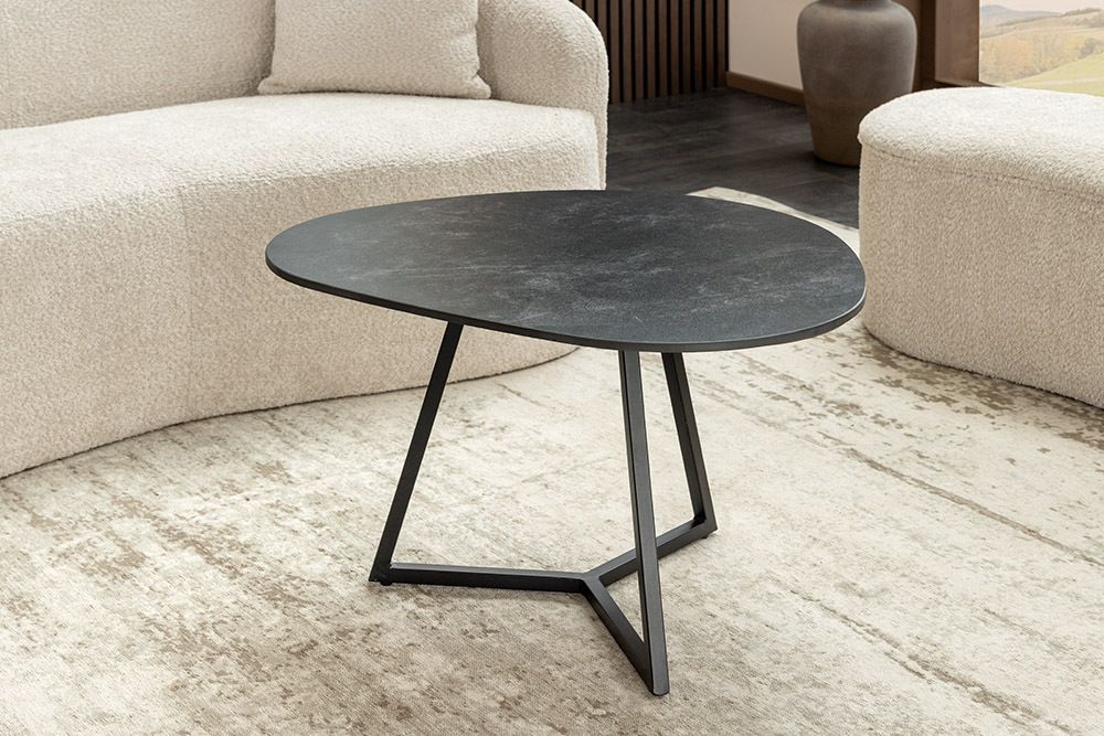 Design Couchtisch MARVELOUS 70cm anthrazit Marmor Keramik schwarzes Metall