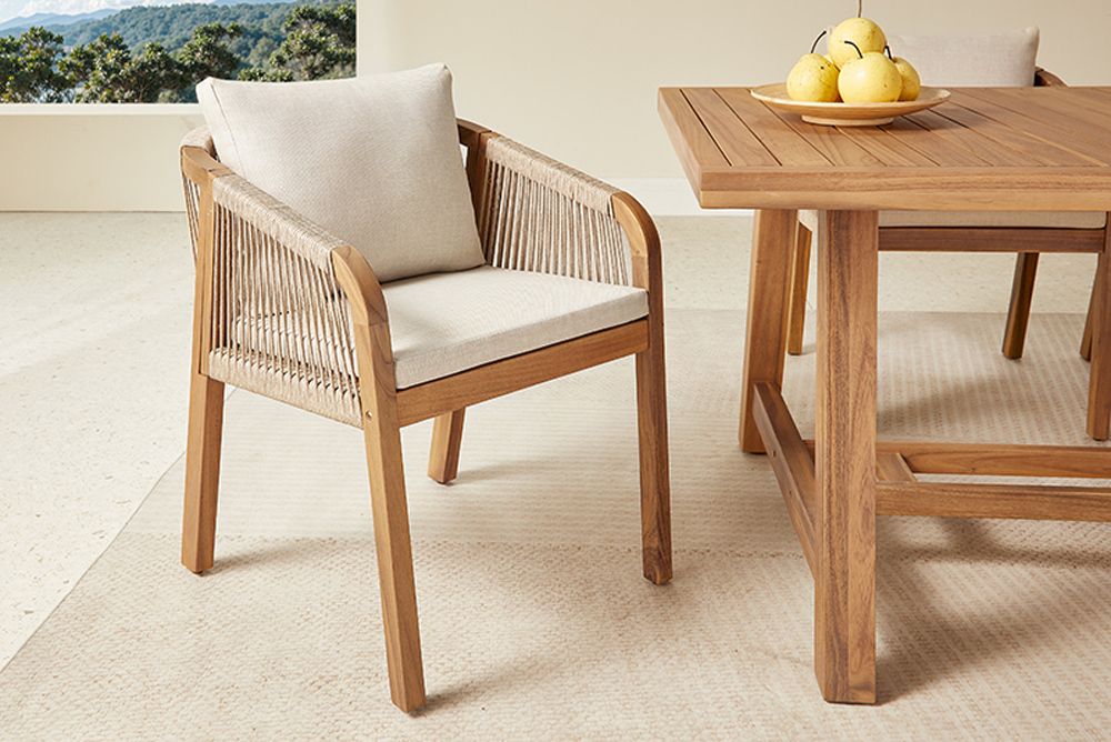 In- und Outdoor Gartenstuhl BALI ROPE natur beige Akazie wetterfest mit Armlehne Kissen