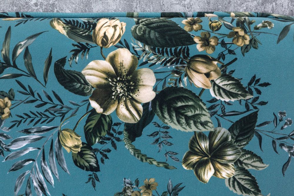 Design Bank PRÊT-À-PORTER türkis Samt florales Muster und goldene Fußkappen