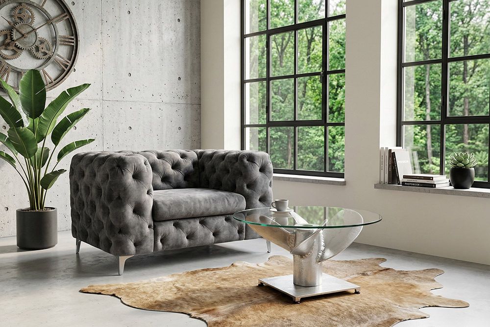 Maritimer Couchtisch OCEAN M 60cm silber antik rund Schiffsschraube Glasplatte