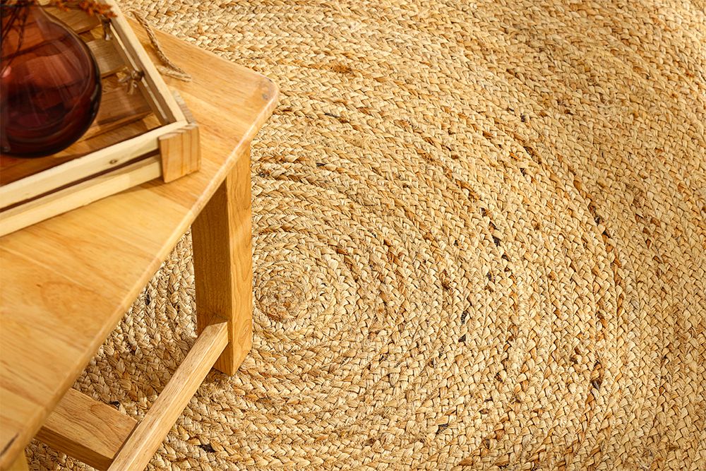 Runder Teppich PURE NATURE 120cm Jute handgewebt Flachgewebe